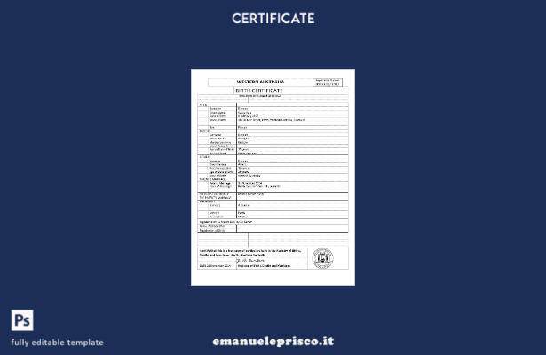 modello di certificato di nascita dell'Australia occidentale in stile verificato